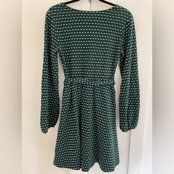 Maeve Malta Belted Mini Diamond Polka Dot Long Sleeve Knit Dress Dark Green - Picture 9 of 9
